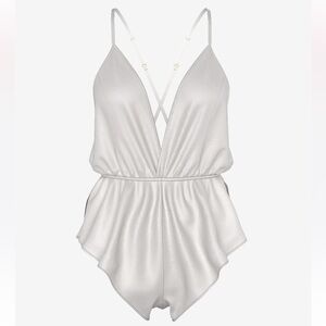 Coconut White Satin Flutter Romper